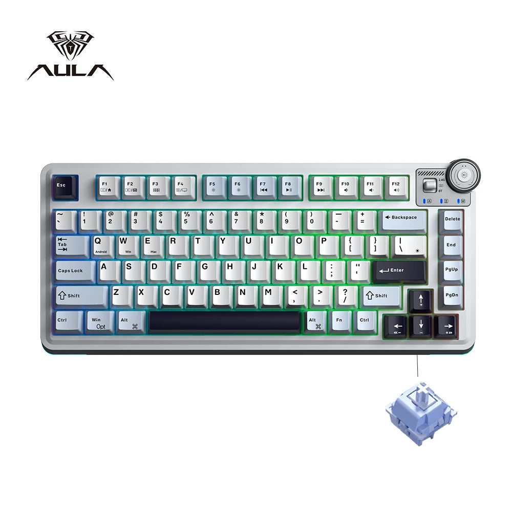 AULA AU75 Esports Gaming Mechanical Keyboard Three Mode 81 Keys PBT Keycap Hot Swappable RGB PC Desktop Typing Wireless Keyboard