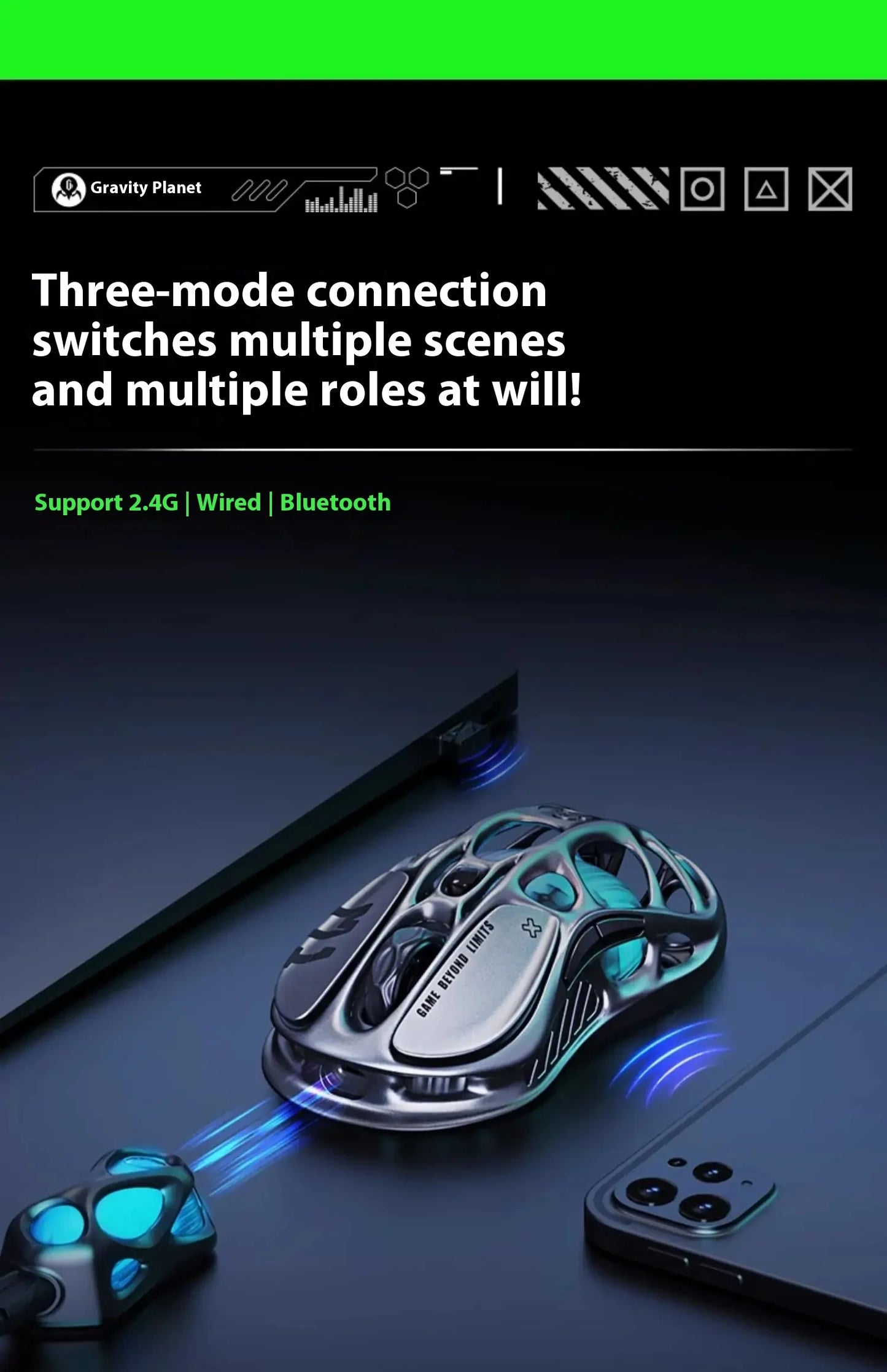In Stock Gravastar Genuine M1 Gamer Mouse Magnesium Alloy Wireless Bluetooth Mouse 8k Receiver Rgb Low Latency Gaming Mice