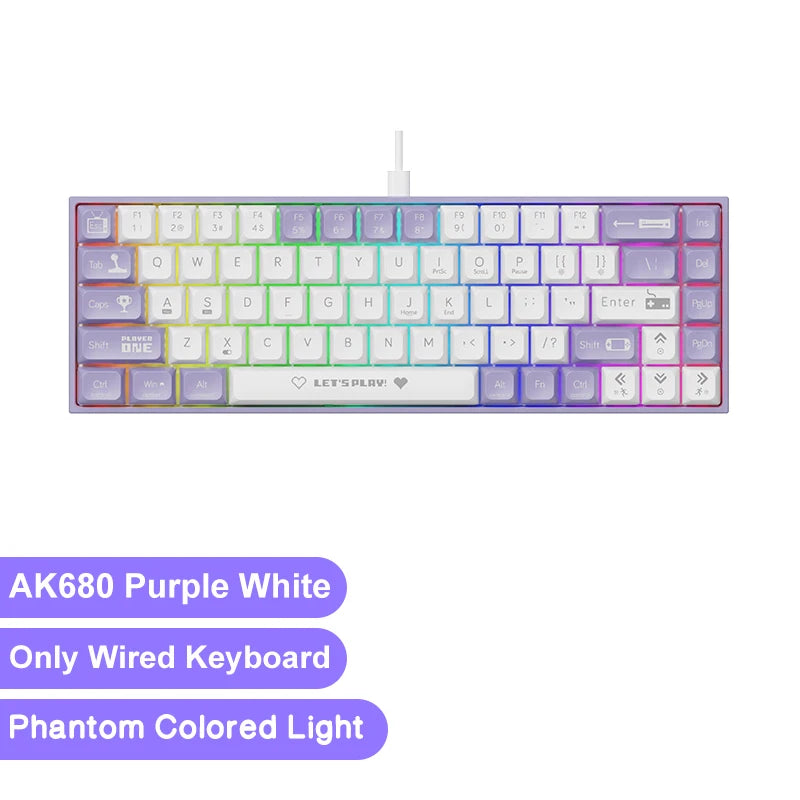 AJAZZ AK680 Gaming Mechanical Keyboard ABS Keycap 68 Keys Wired Wireless Bluetooth Keyboard Hot Swap Custom Gasket for Pc Laptop
