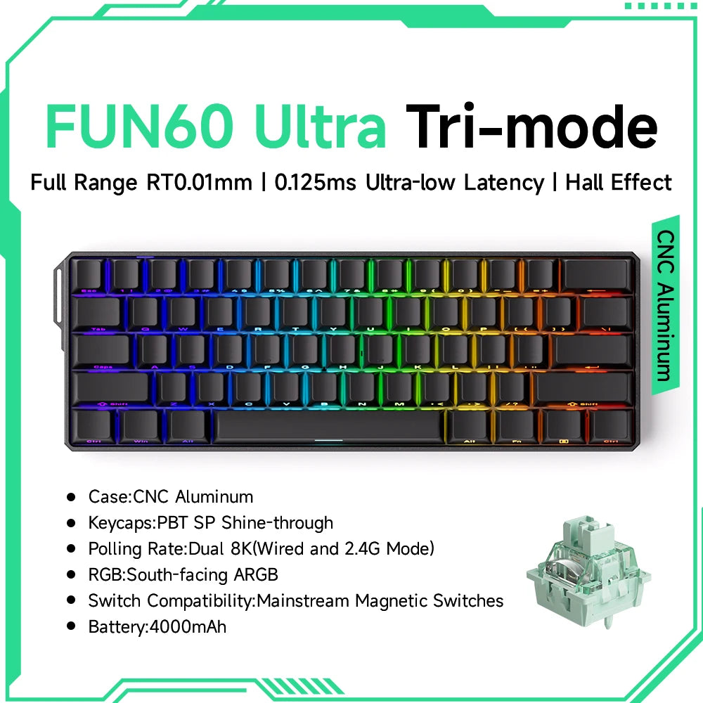 MONSGEEK FUN60 Mechanical Keyboard Magnetic Switch 60% Gaming Keyboard Rapid Trigger 0.01 mm 8K HE/TMR eSports Custom Keyboard