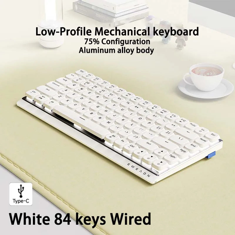 EWEADN MK84 Low Profile Gaming Mechanical Keyboard silent Wireless Bluetooth 3mode Portable Slim Keyboard aluminum alloy panel