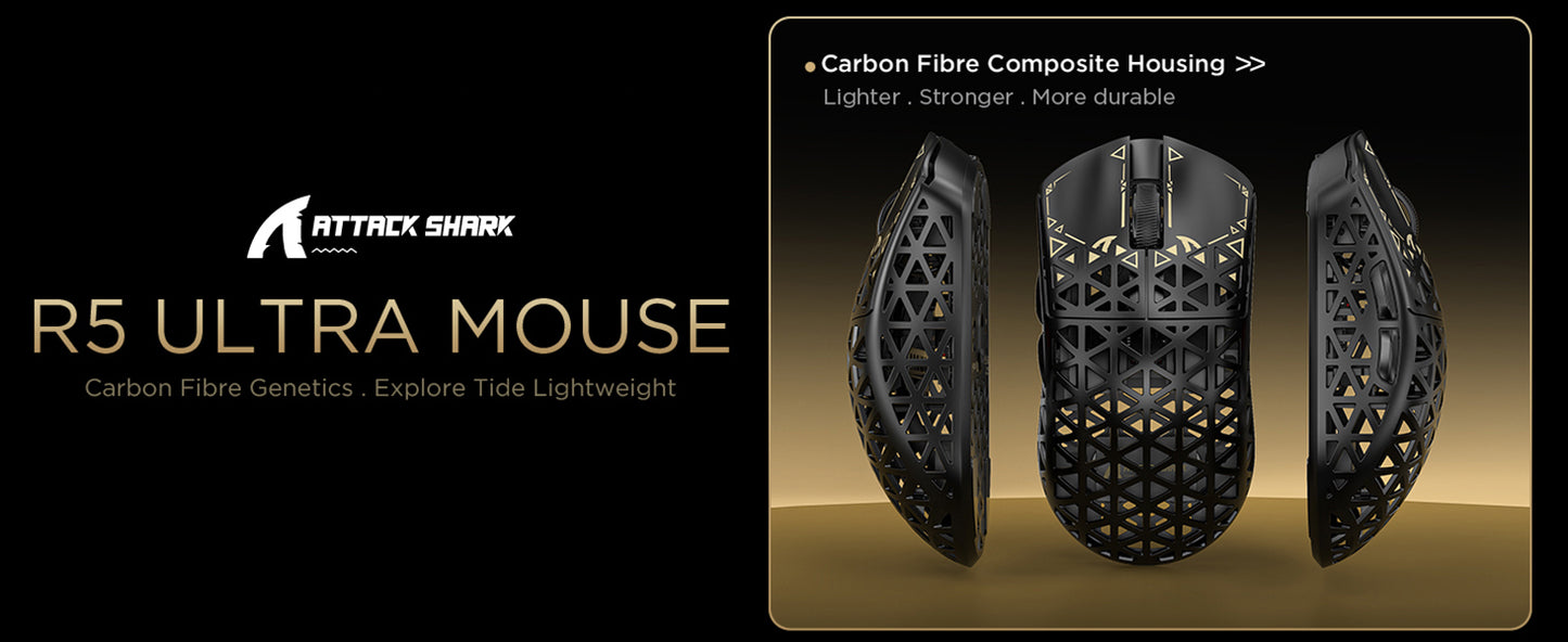 ATTACK SHARK R5 Ultra 39g Carbon Fiber 8000Hz Wireless Gaming Mouse, 42000DPI, PAW3950MAX Sensor, Nordic 52840 Chip, Tri-Mode
