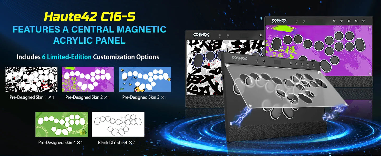 Haute42 C16 Magnetic Hitbox Leverless Arcade Stick Controller For Ps4 /PS5/Switch Button Rim Stickless Hitbox Fightstick