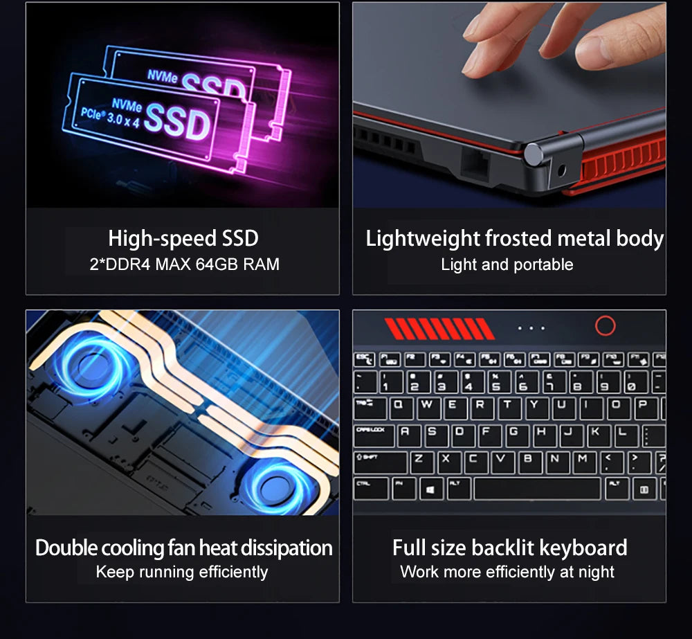 YSJMNPC Gaming Laptop Computer Intel Core i9-13900H NVIDIA RTX 4050 6G 16 Inch IPS 2*DDR5 MAX 64GB 2*M.2 PCIE SSD WIFI