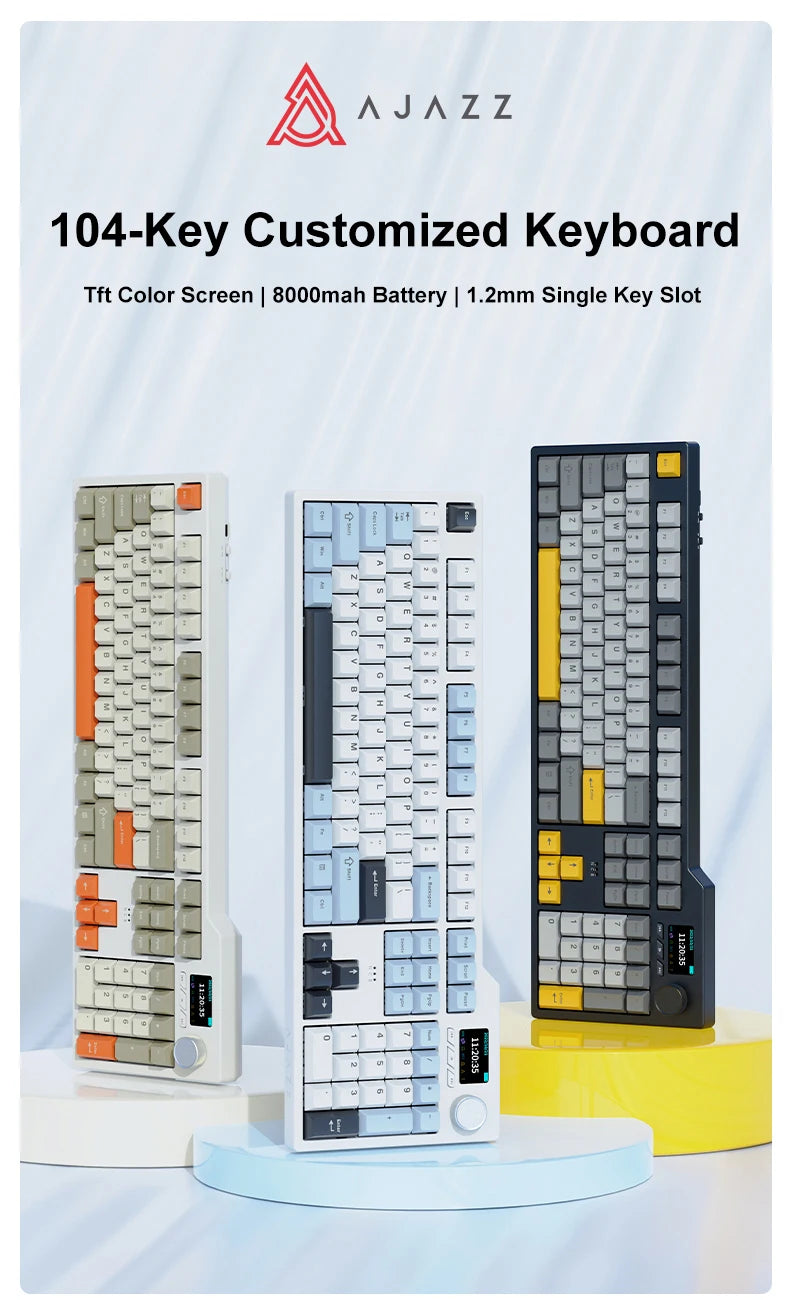 NEW Ajazz AK35I V3 MAX Tri-mode Wired Bluetooth Wireless Gaming Keyboard Gasket Full Key Hot Swap 104 Keys Customized Keyboard