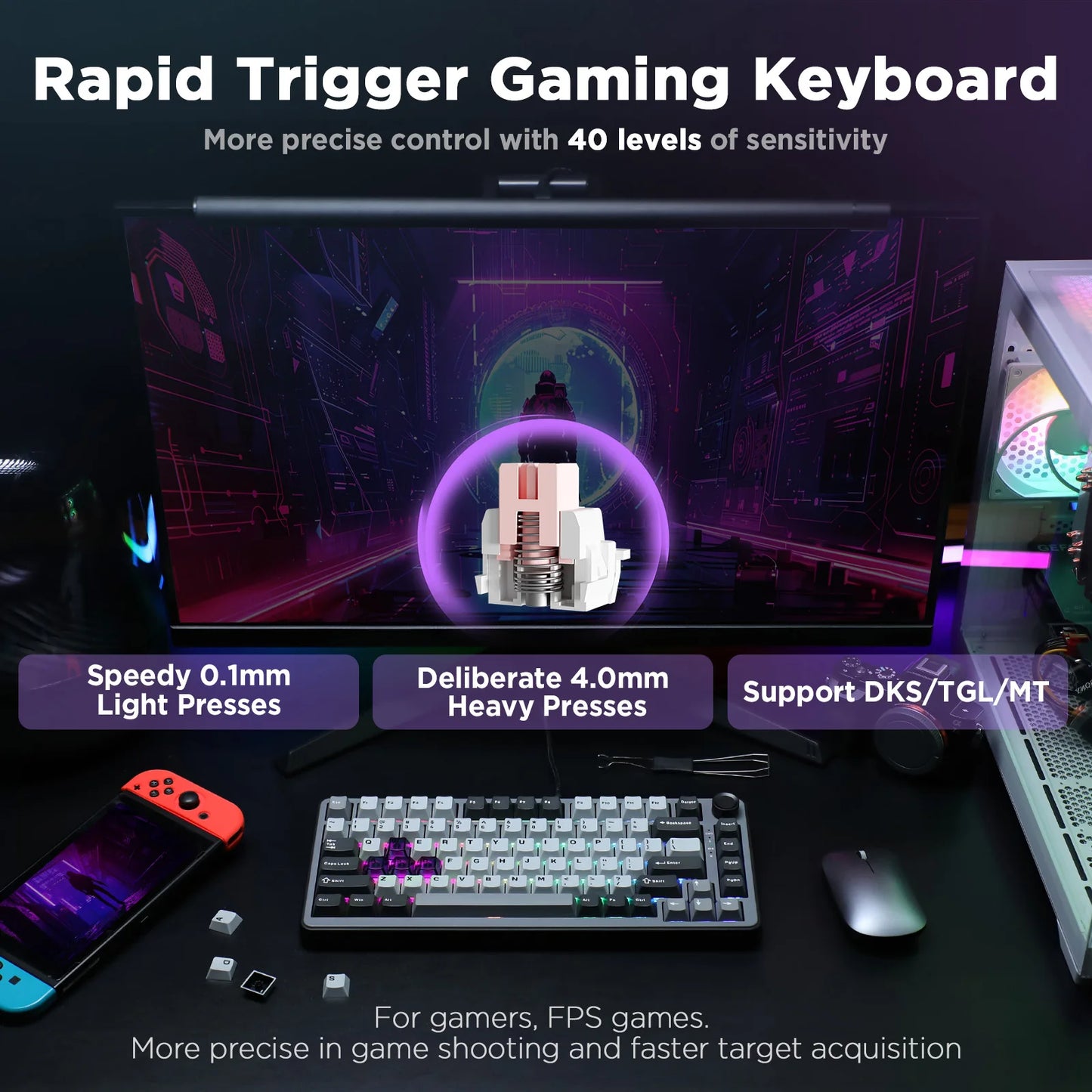 YUNZII RT75 Rapid Trigger Gaming Keyboard, Hall Effect Magnetic Mechanical Keyboards for Gamers, RGB 75% Keyboard for Mac/Win