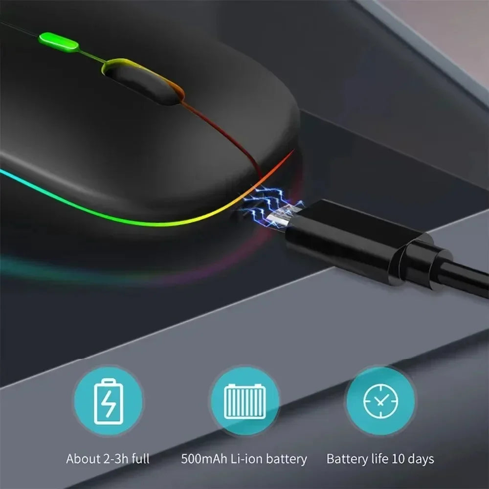 Dual-mode Bluetooth 5.1 Mouse 2.4G Wireless Mouse Rechargeable Silent RGB Backlit Gaming Mouse 1600 DPI Mice for Laptop Tablet