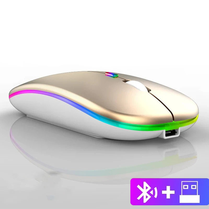 Dual-mode Bluetooth 5.1 Mouse 2.4G Wireless Mouse Rechargeable Silent RGB Backlit Gaming Mouse 1600 DPI Mice for Laptop Tablet