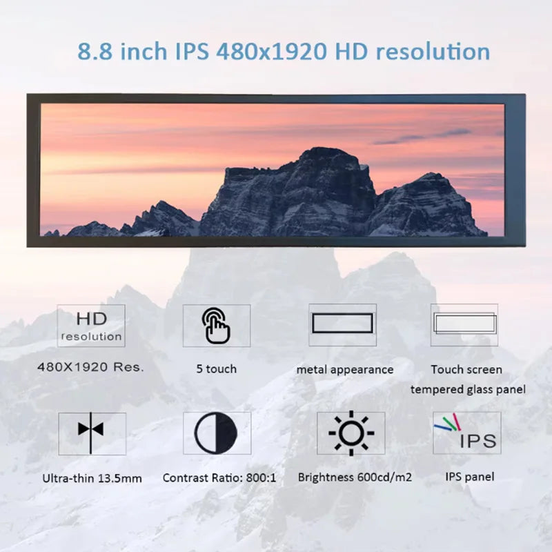 Long strip mainframe temperature control display mobile phone and computer secondary screen 8.8-inch touch screen