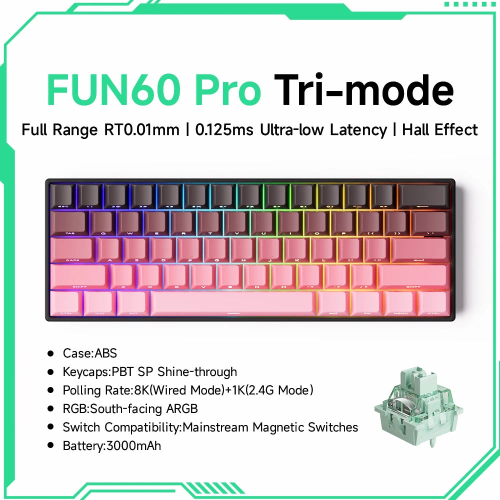 MONSGEEK FUN60 Mechanical Keyboard Magnetic Switch 60% Gaming Keyboard Rapid Trigger 0.01 mm 8K HE/TMR eSports Custom Keyboard