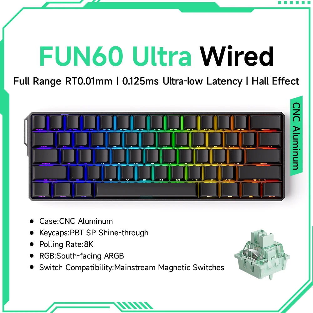 MONSGEEK FUN60 Mechanical Keyboard Magnetic Switch 60% Gaming Keyboard Rapid Trigger 0.01 mm 8K HE/TMR eSports Custom Keyboard