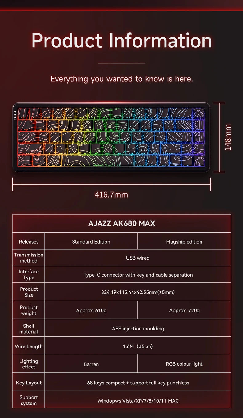 AJAZZ AK680 MAX Mechanical Keyboard HE Hall Effect Switch 60% 8k/1K RGB Wired/Wireless Gaming Rapid Trigger Magnetic Keyboard