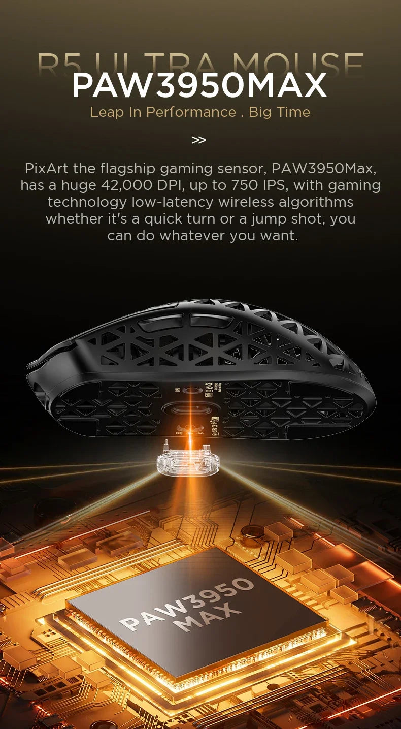 ATTACK SHARK R5 Ultra Carbon Fiber Wireless Gaming Mouse PixArt PAW3950MAX Gaming Sensor 42000DPI 8000Hz MCU Nordic 52840 For PC
