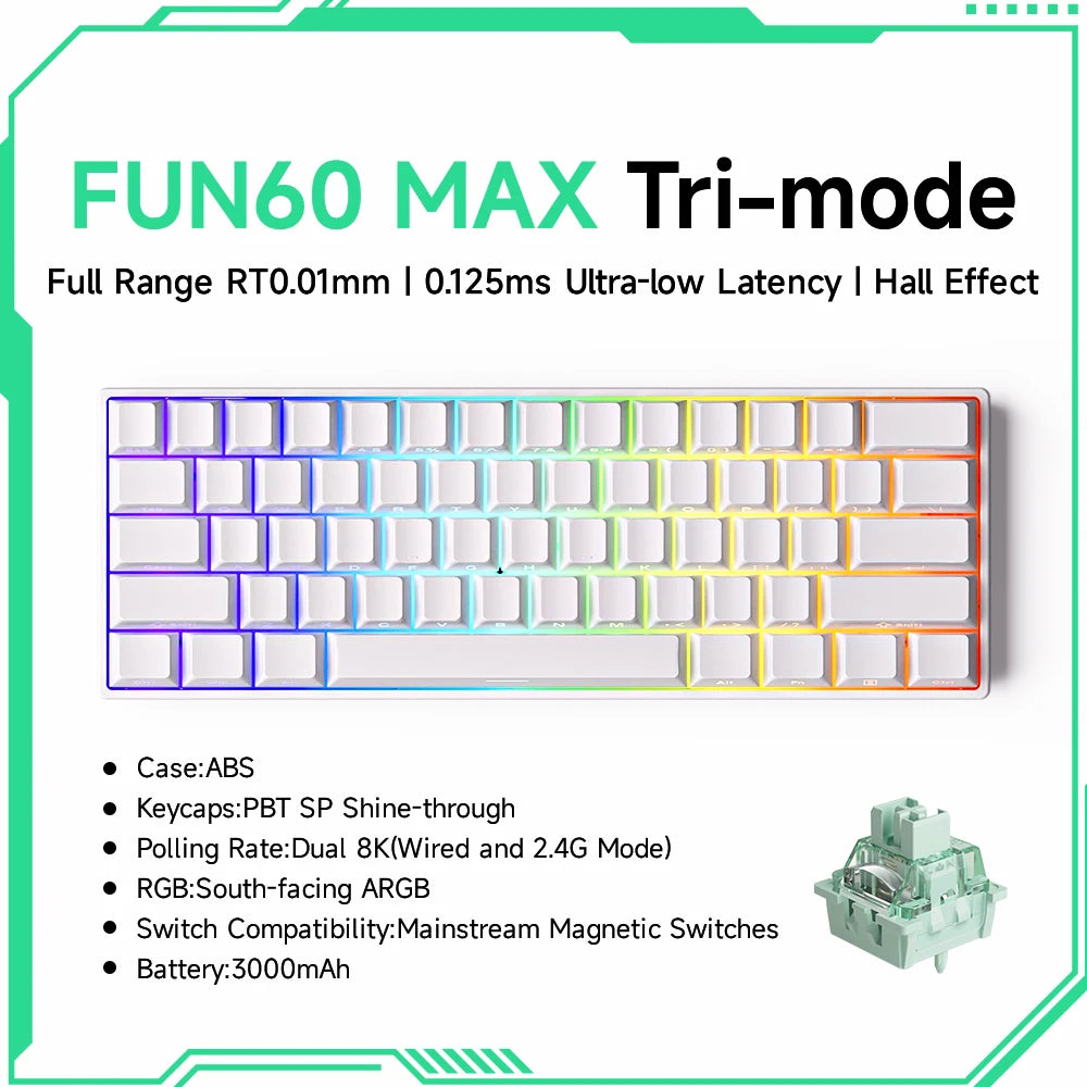 MONSGEEK FUN60 Mechanical Keyboard Magnetic Switch 60% Gaming Keyboard Rapid Trigger 0.01 mm 8K HE/TMR eSports Custom Keyboard
