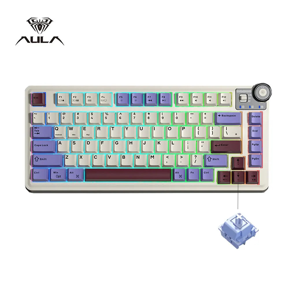 AULA AU75 Esports Gaming Mechanical Keyboard Three Mode 81 Keys PBT Keycap Hot Swappable RGB PC Desktop Typing Wireless Keyboard