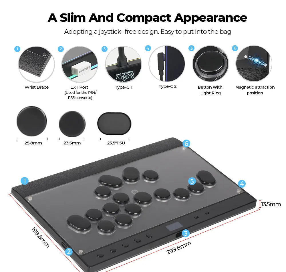 Haute42 Magnetic Stickless Arcade Controller Keyboard C16-S Hitbox Leverless Controller For PC/PS4/PS5/Switch Fight Stick Hitbox