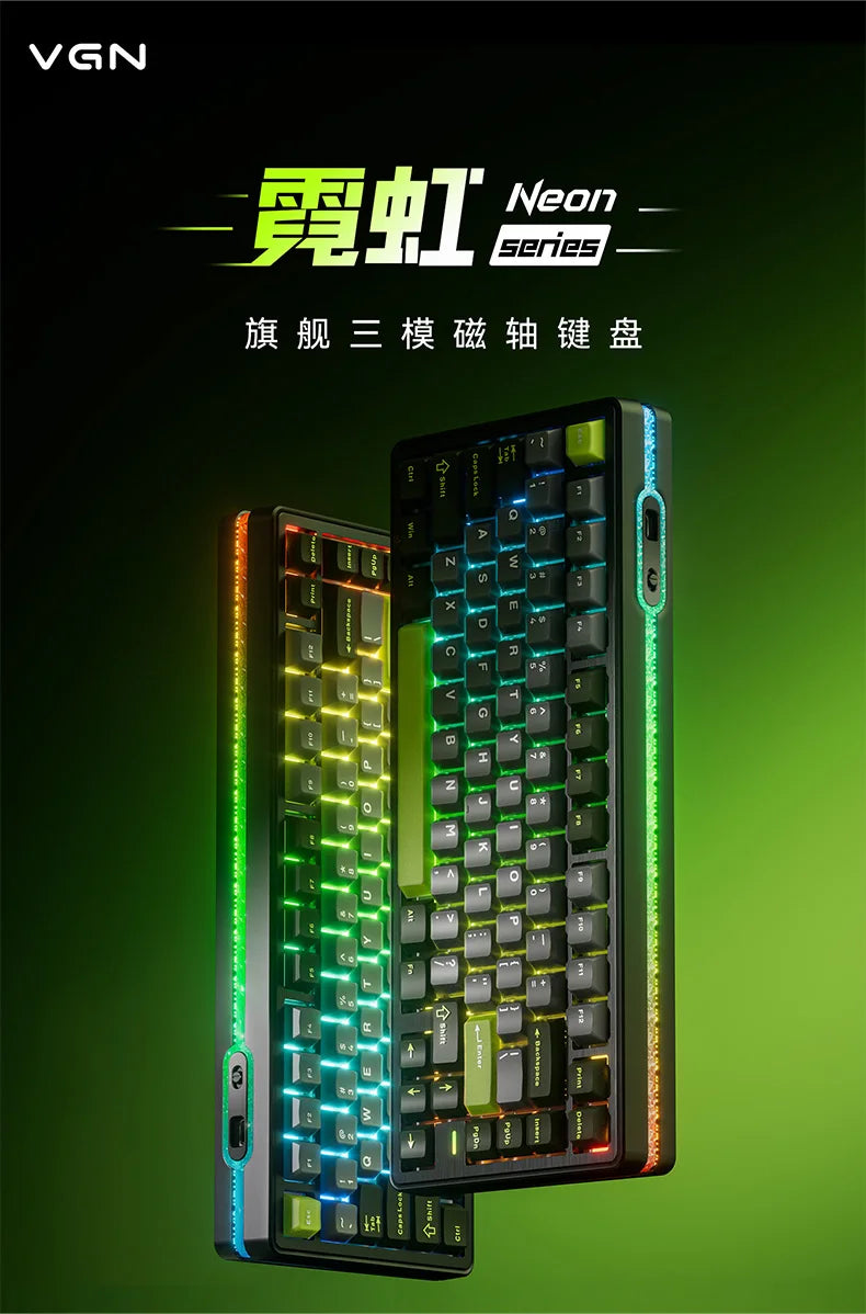 New VGN Ultra Pro He Neon Series Three-Mode Wireless Bluetooth Magnetic Axis Gaming Gasket Hot-Swappable Rgb Mechanical Keyboar