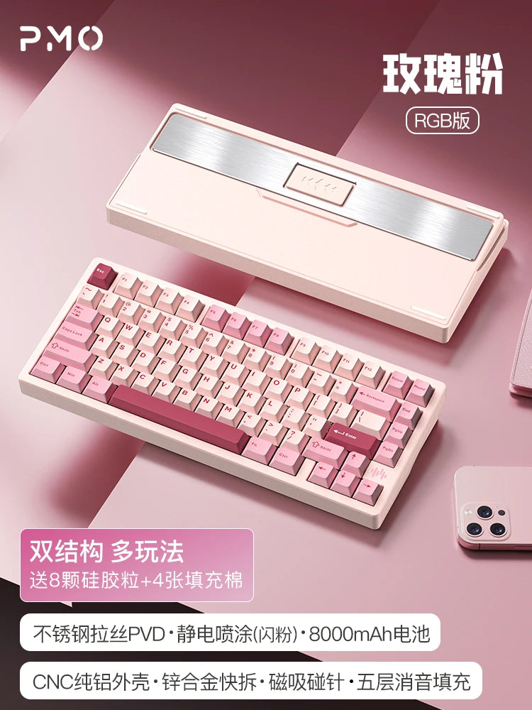 PMO WAVE75 Mechanical Gamer Keyboard RGB Customize Wireless USB/2.4G/Bluetooth 3Mode CNC Esports Gaming Keyboard Office Gifts
