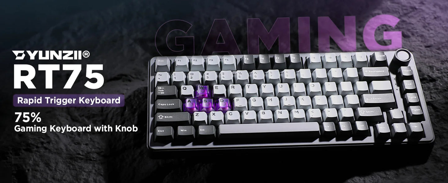 YUNZII RT75 Rapid Trigger Gaming Keyboard, Hall Effect Magnetic Mechanical Keyboards for Gamers, RGB 75% Keyboard for Mac/Win