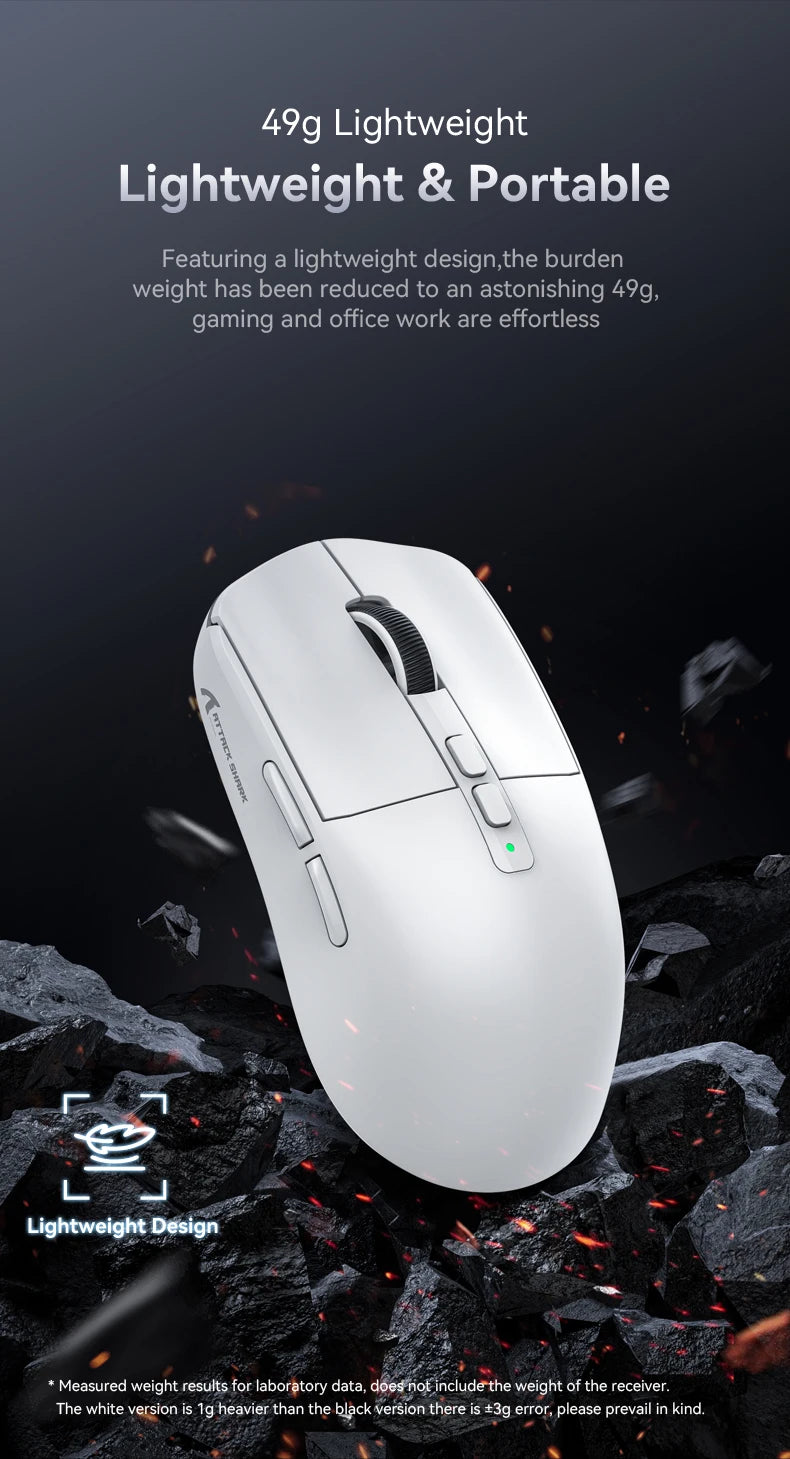 Attack Shark X6 PAW3395 Bluetooth Mouse,Tri-Mode Connection,RGB Touch Magnetic Charging Base,Macro Gaming Mouse