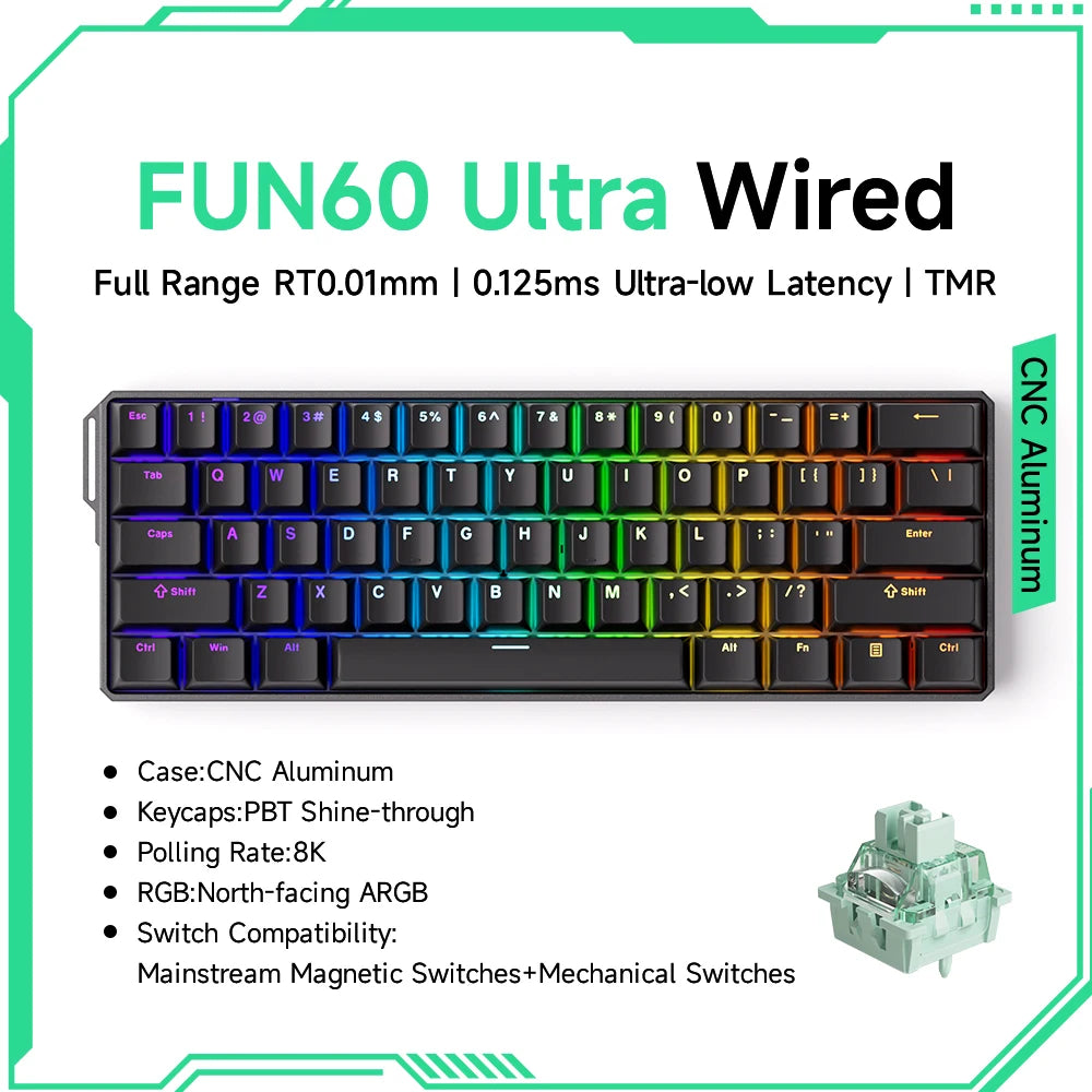 MONSGEEK FUN60 Mechanical Keyboard Magnetic Switch 60% Gaming Keyboard Rapid Trigger 0.01 mm 8K HE/TMR eSports Custom Keyboard