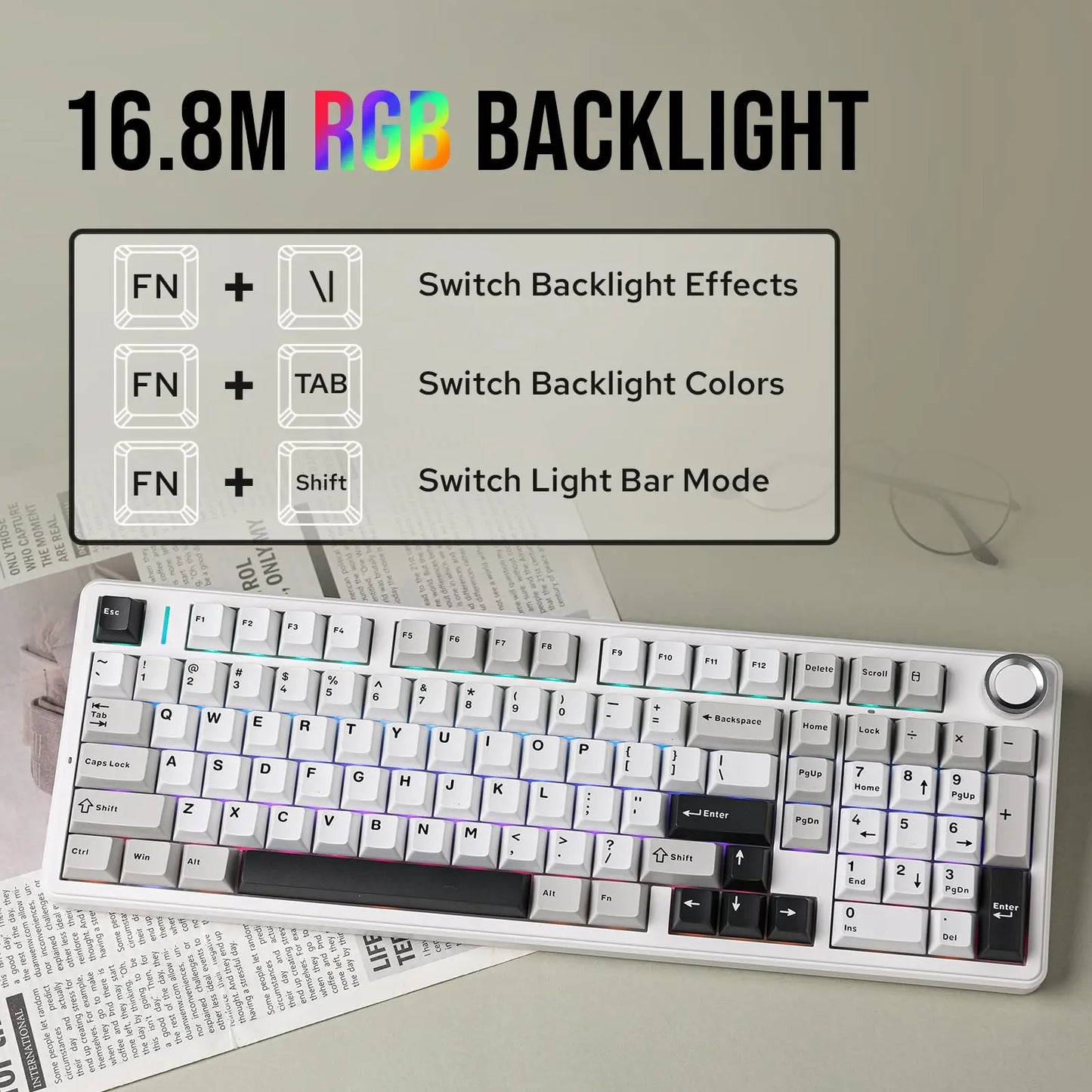 Aula F99 PRO 96% Mechanical Gaming Keyboard BT5.0/USB-C/2.4G Wireless Hot Swappable Gasket Custom Keyboard With 8000mAH Battery