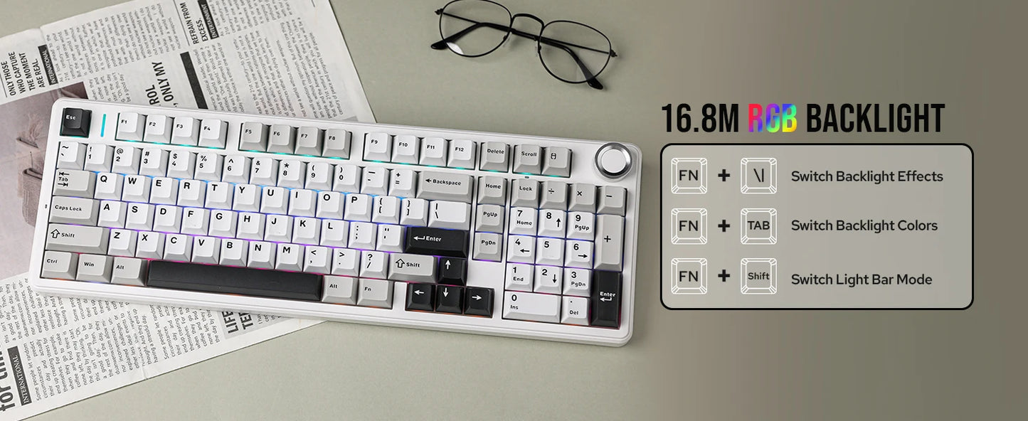Aula F99 PRO 96% Mechanical Gaming Keyboard BT5.0/USB-C/2.4G Wireless Hot Swappable Gasket Custom Keyboard With 8000mAH Battery