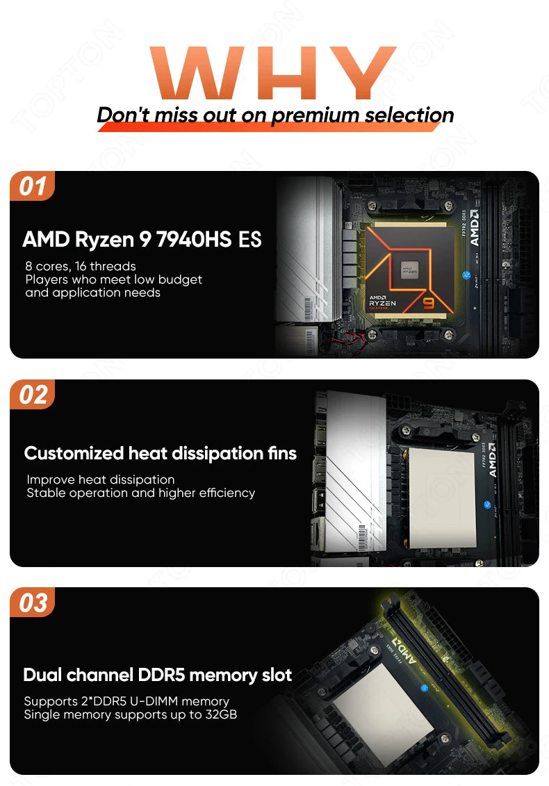 Topton NAS Gaming Motherboard AMD Ryzen 9 7940HS ES 7840HS ES 2xNVMe 4xSATA PCIEx8 2xDDR5 2x2.5G LAN Firewall NAS ITX Mainboard