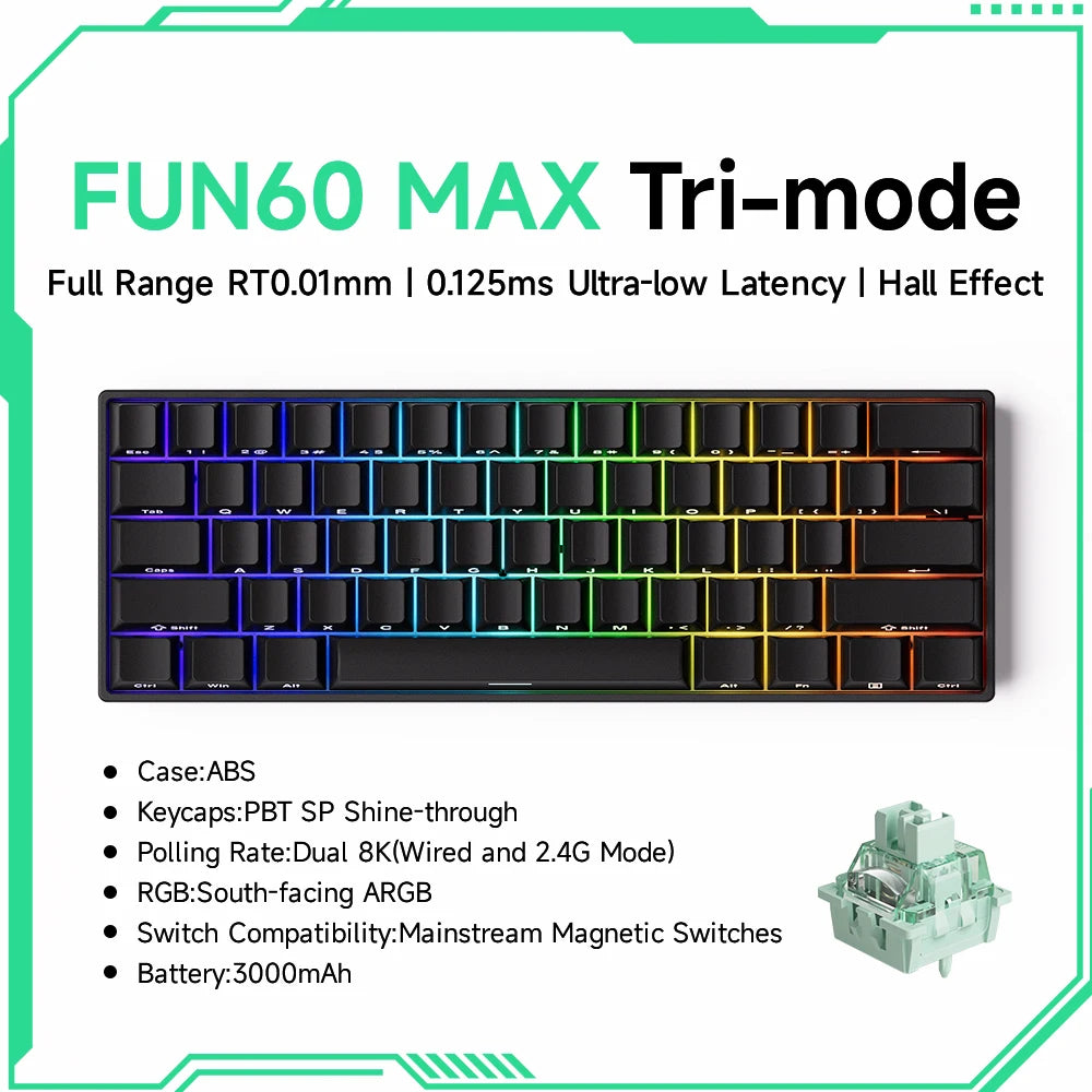 MONSGEEK FUN60 Mechanical Keyboard Magnetic Switch 60% Gaming Keyboard Rapid Trigger 0.01 mm 8K HE/TMR eSports Custom Keyboard
