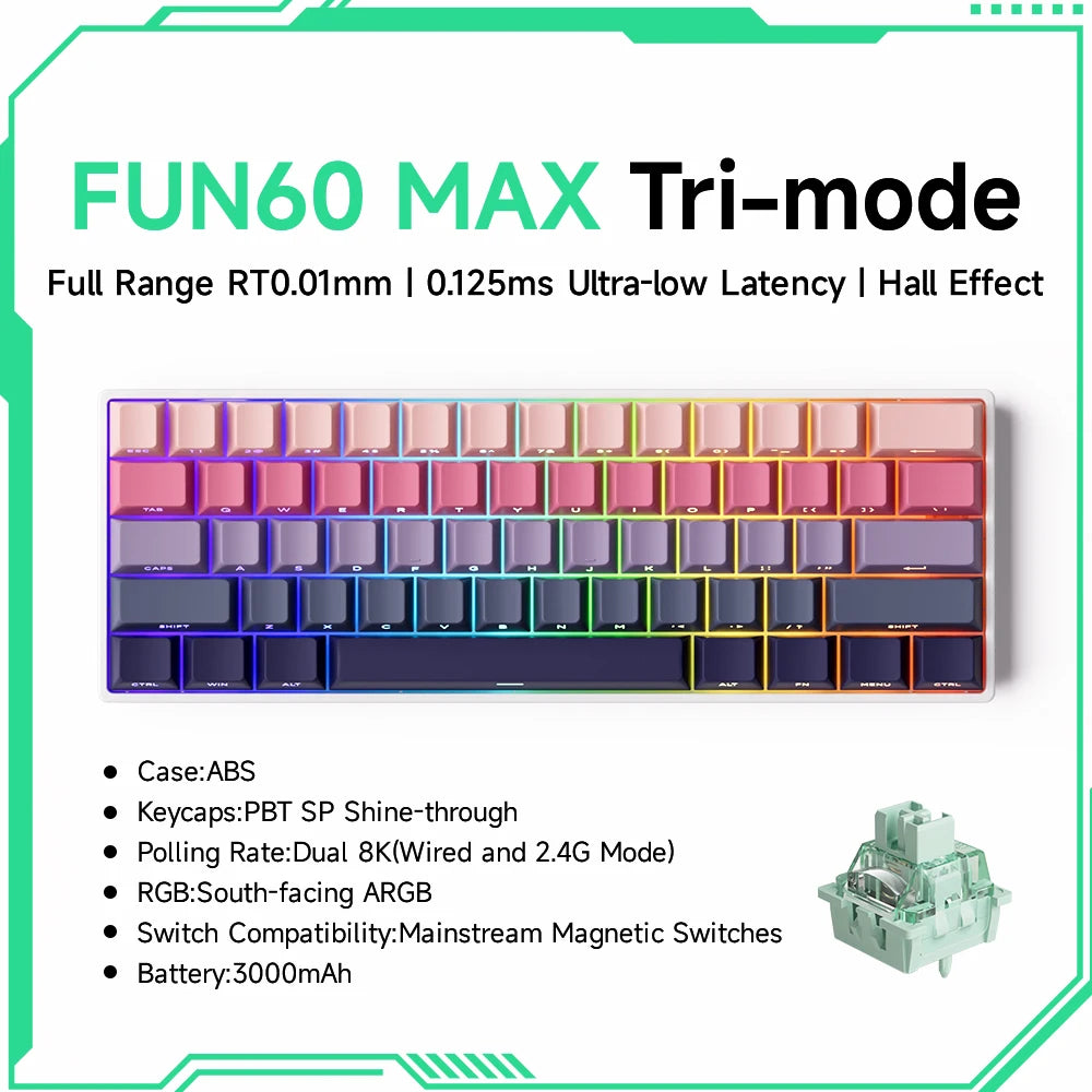 MONSGEEK FUN60 Mechanical Keyboard Magnetic Switch 60% Gaming Keyboard Rapid Trigger 0.01 mm 8K HE/TMR eSports Custom Keyboard