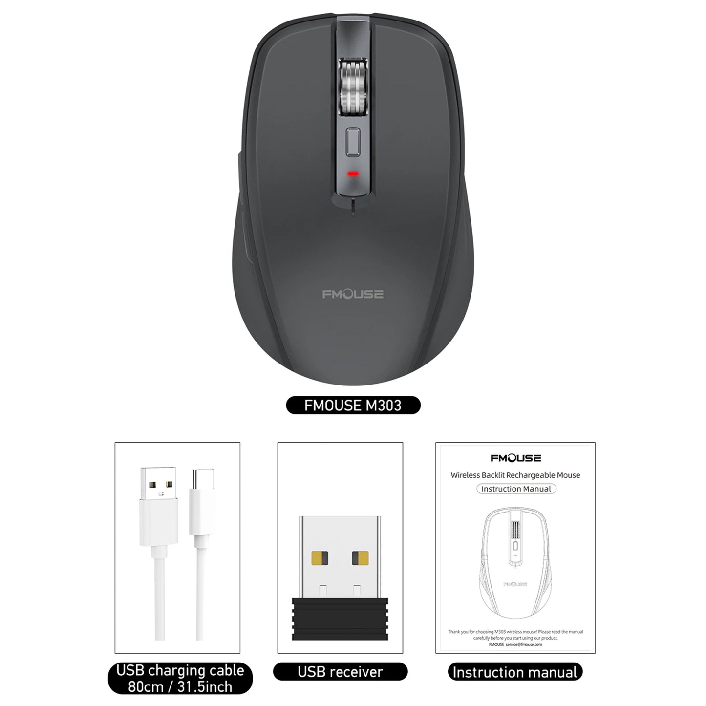 Dual-mode Wireless Mouse USB2.4G+BT5.1 Type-C Rechargeable Gaming Mouse Ergonomic Design 2400 DPI with RGB Light Mice