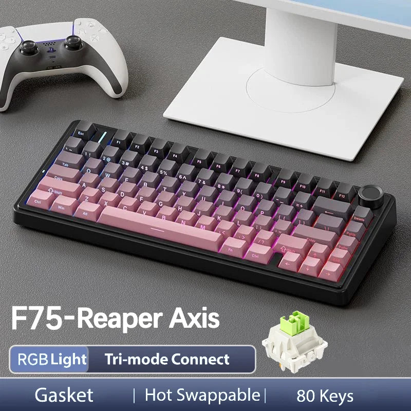 AULA F75Pro Gasket Mounted Wireless Gaming Mechanical Keyboard RGB Customized 75% Layout Side-engraving PBT Keycaps