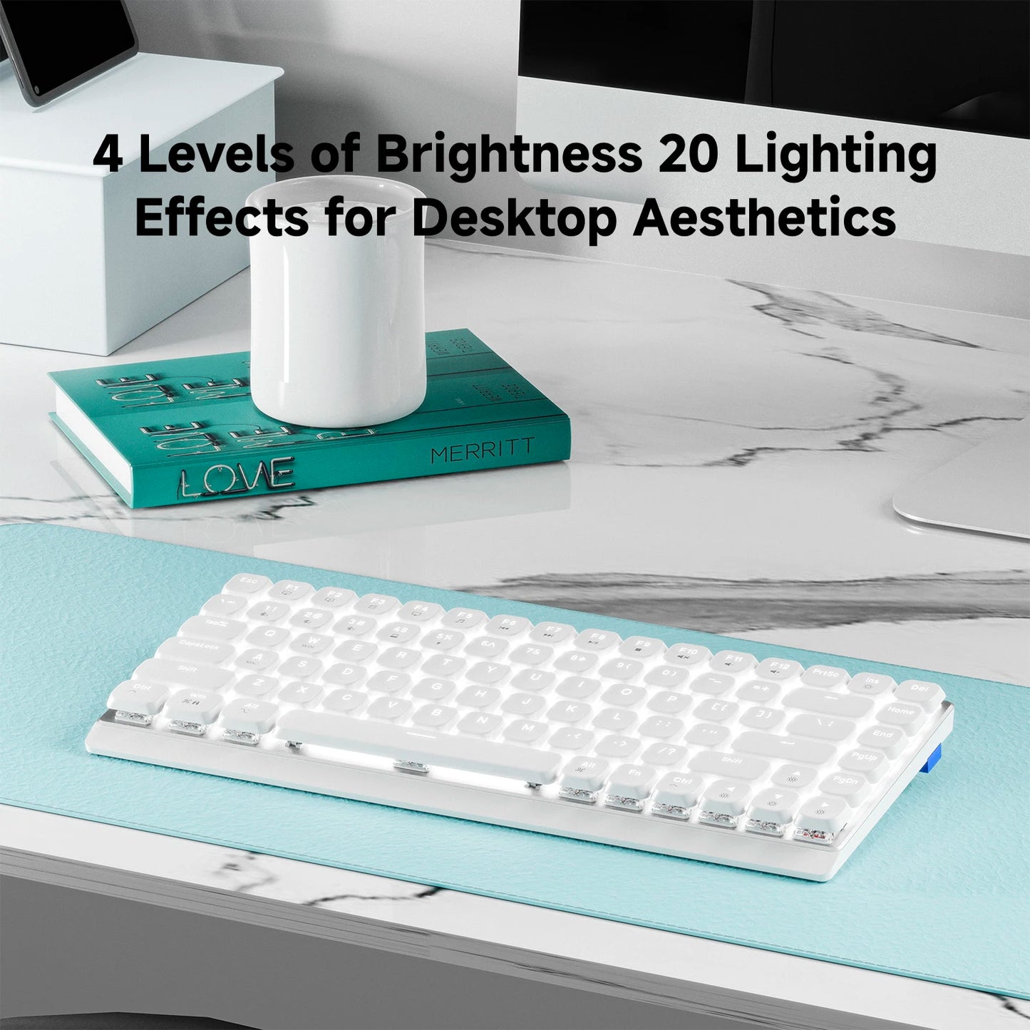 EWEADN MK84 Low Profile Gaming Mechanical Keyboard silent Wireless Bluetooth 3mode Portable Slim Keyboard aluminum alloy panel