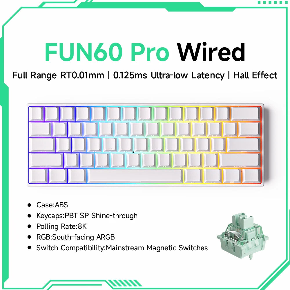 MONSGEEK FUN60 Mechanical Keyboard Magnetic Switch 60% Gaming Keyboard Rapid Trigger 0.01 mm 8K HE/TMR eSports Custom Keyboard