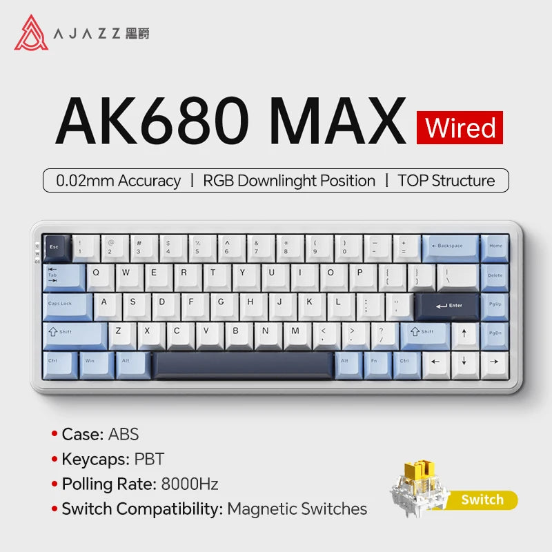 AJAZZ AK680 MAX Mechanical Keyboard HE Hall Effect Switch 60% 8k/1K RGB Wired/Wireless Gaming Rapid Trigger Magnetic Keyboard