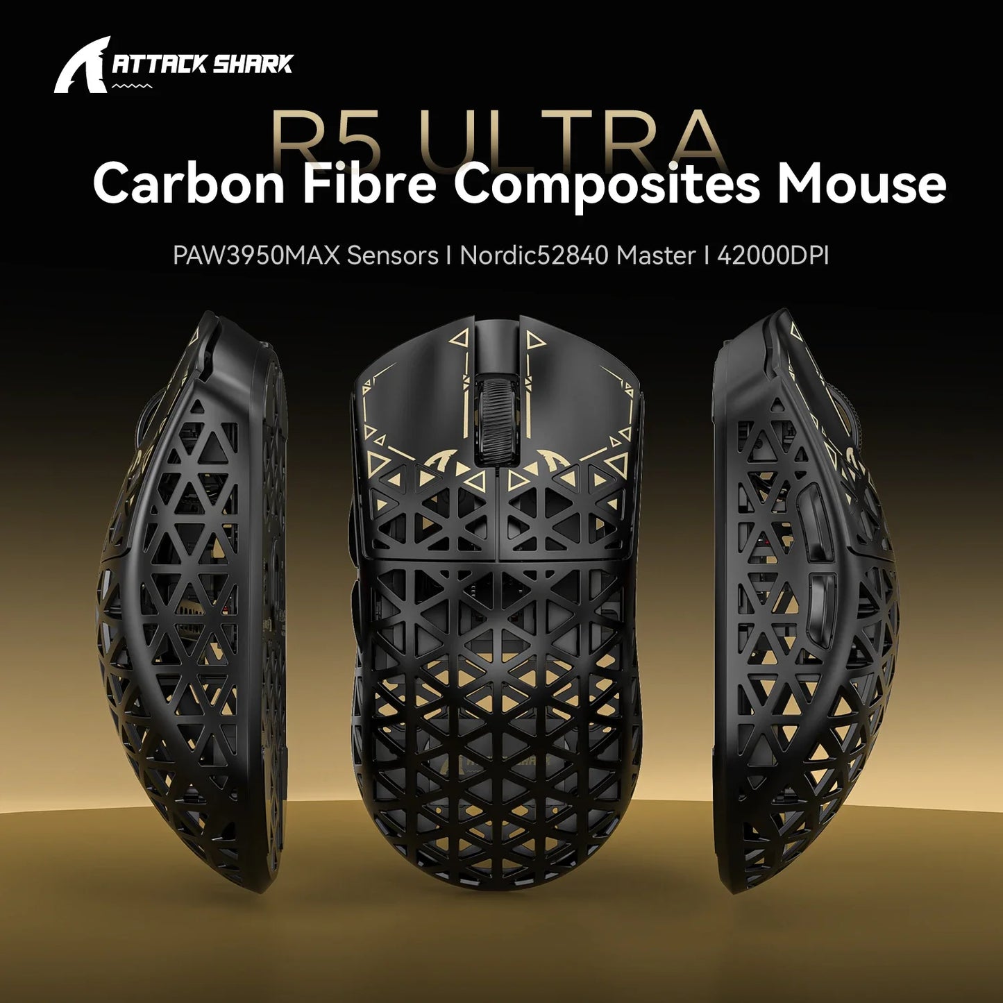 ATTACK SHARK R5 Ultra Carbon Fiber Wireless Gaming Mouse PixArt PAW3950MAX Gaming Sensor 42000DPI 8000Hz MCU Nordic 52840 For PC