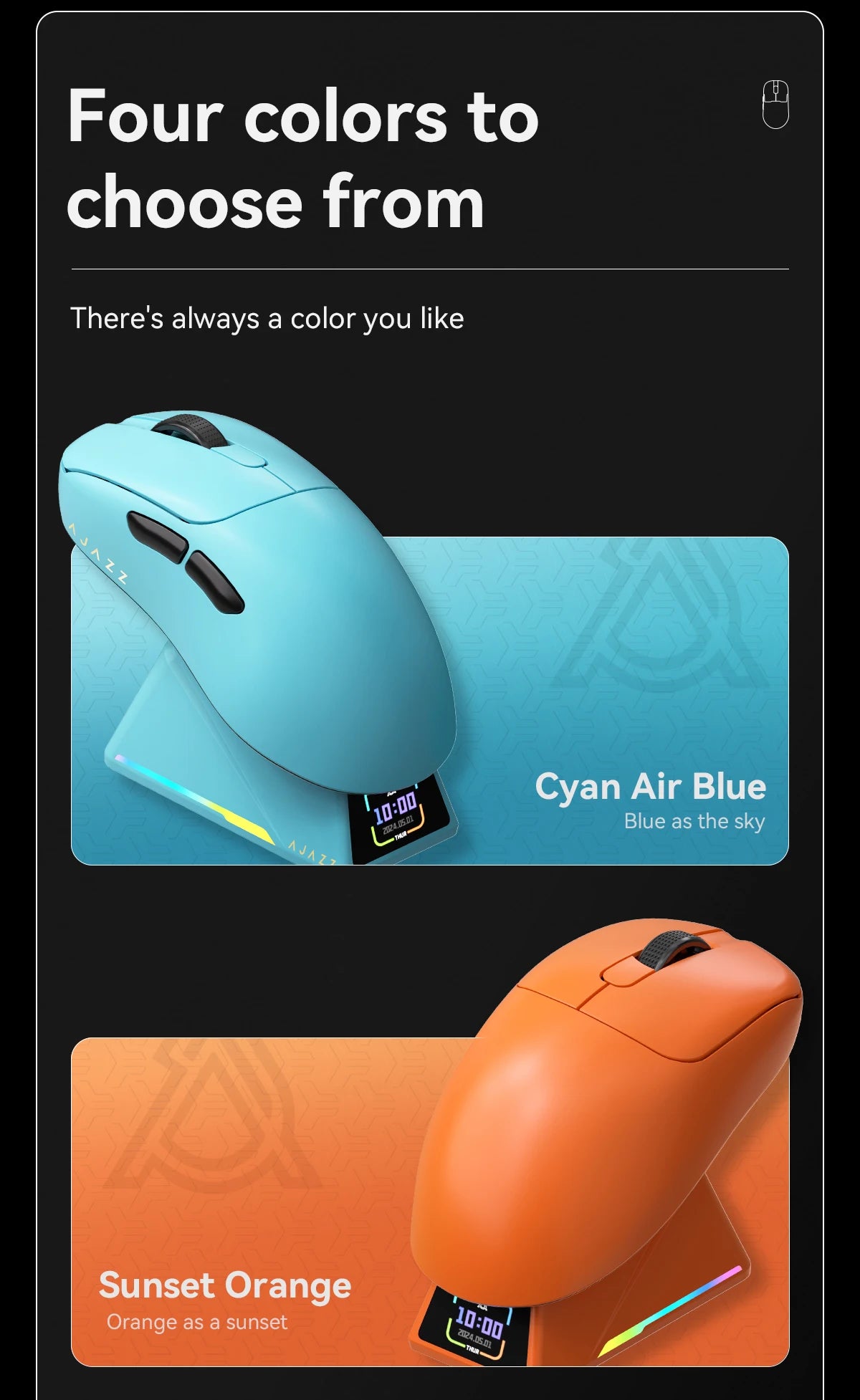 Ajazz AJ179 Apex PAW3950 Wireless Gaming Mouse with RGB Charging Dock, Computer Macro Mouse Gamer,Lightweight Ergonomic PC Mice