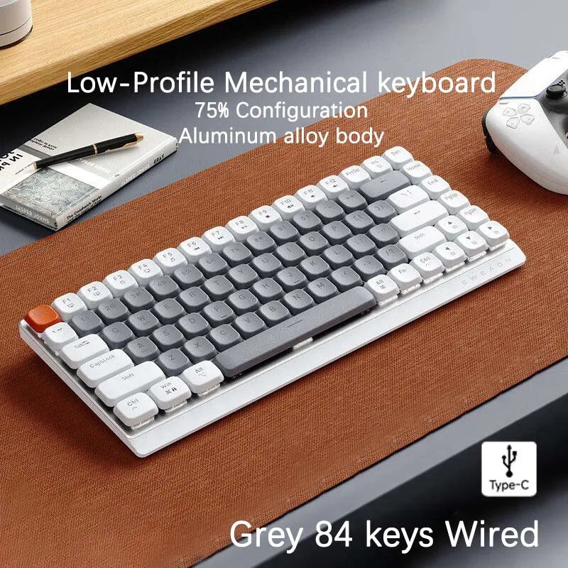 EWEADN MK84 Low Profile Gaming Mechanical Keyboard silent Wireless Bluetooth 3mode Portable Slim Keyboard aluminum alloy panel