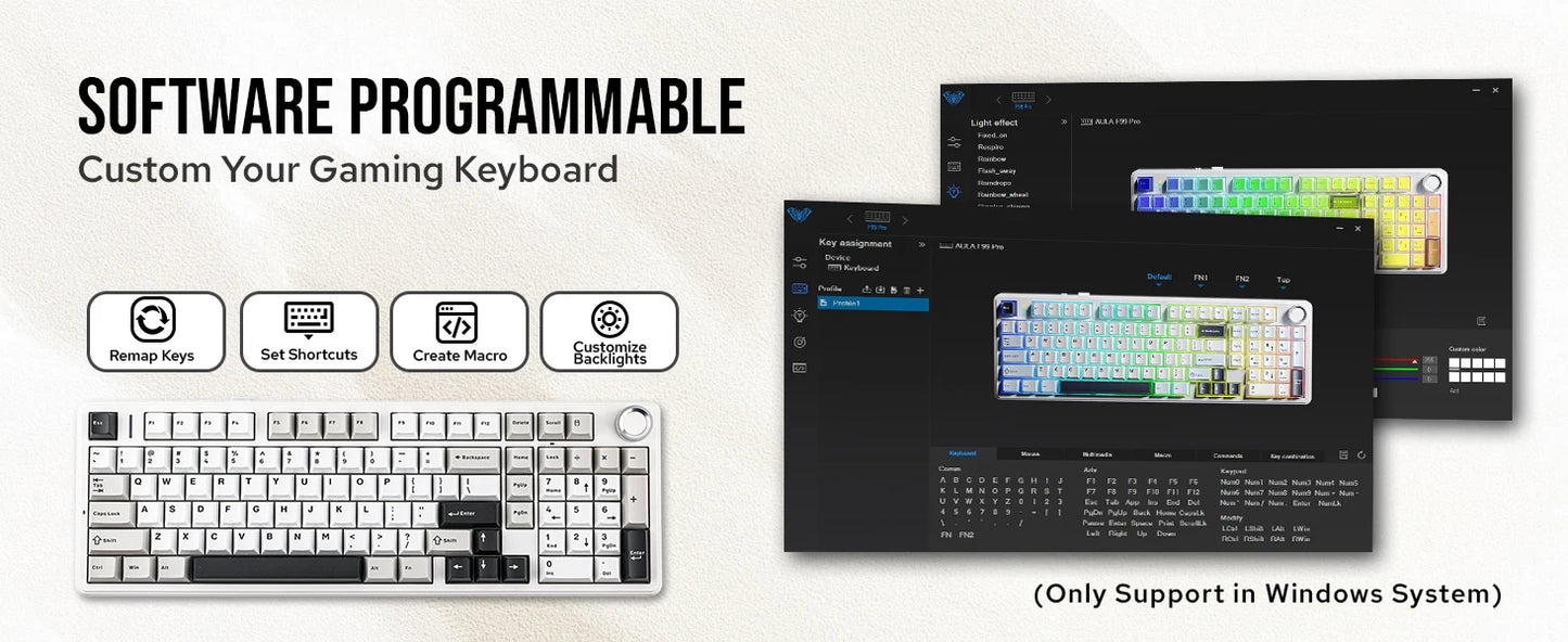 Aula F99 PRO 96% Mechanical Gaming Keyboard BT5.0/USB-C/2.4G Wireless Hot Swappable Gasket Custom Keyboard With 8000mAH Battery