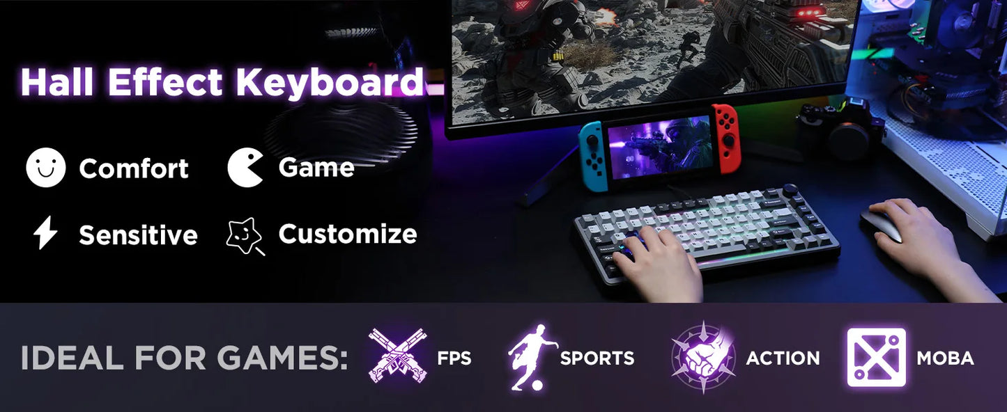 YUNZII RT75 Rapid Trigger Gaming Keyboard, Hall Effect Magnetic Mechanical Keyboards for Gamers, RGB 75% Keyboard for Mac/Win