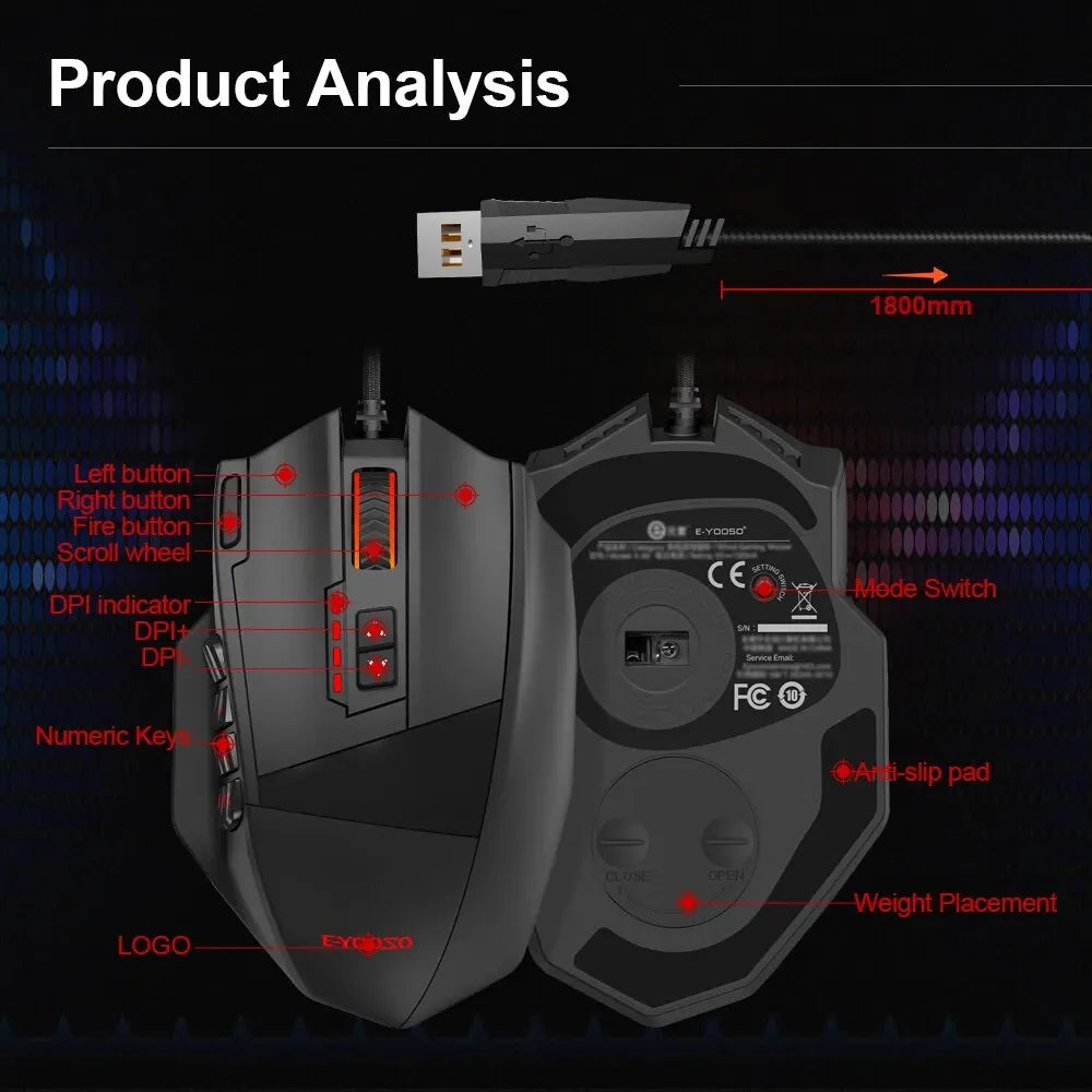 E-YOOSO X-39 USB Wired RGB Gaming Mouse 16400 DPI PAW3327 19 Buttons Programmable Game Optical Mice for Computer PC Laptop