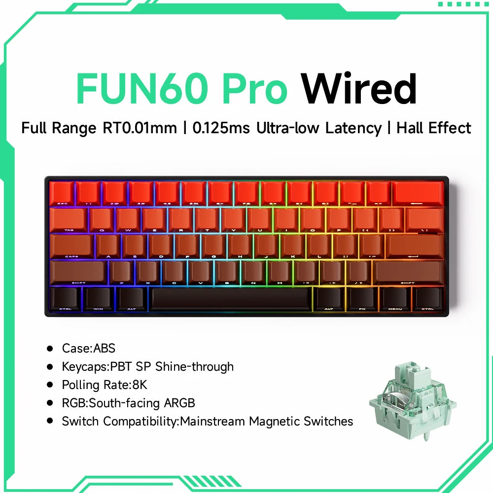 MONSGEEK FUN60 Mechanical Keyboard Magnetic Switch 60% Gaming Keyboard Rapid Trigger 0.01 mm 8K HE/TMR eSports Custom Keyboard