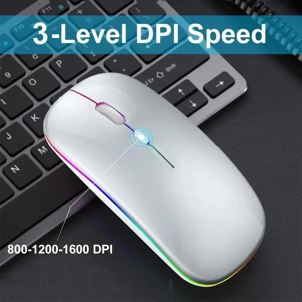 Dual-mode Bluetooth 5.1 Mouse 2.4G Wireless Mouse Rechargeable Silent RGB Backlit Gaming Mouse 1600 DPI Mice for Laptop Tablet
