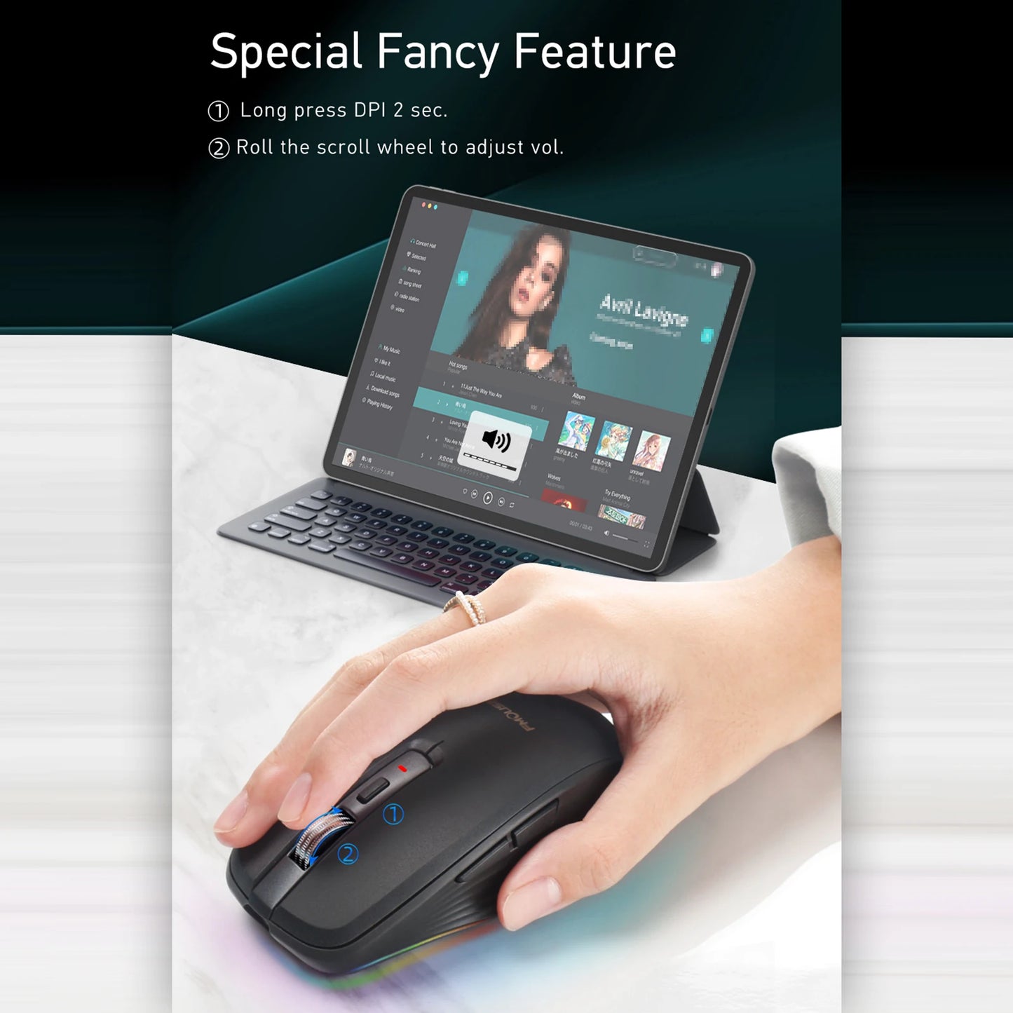 Dual-mode Wireless Mouse USB2.4G+BT5.1 Type-C Rechargeable Gaming Mouse Ergonomic Design 2400 DPI with RGB Light Mice