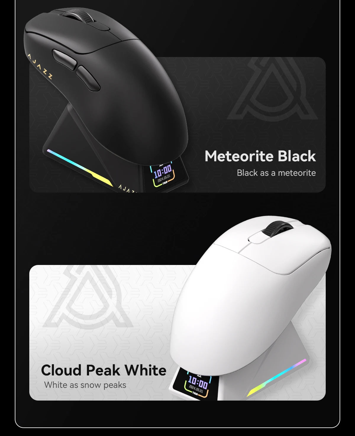 Ajazz AJ179 Apex PAW3950 Wireless Gaming Mouse with RGB Charging Dock, Computer Macro Mouse Gamer,Lightweight Ergonomic PC Mice