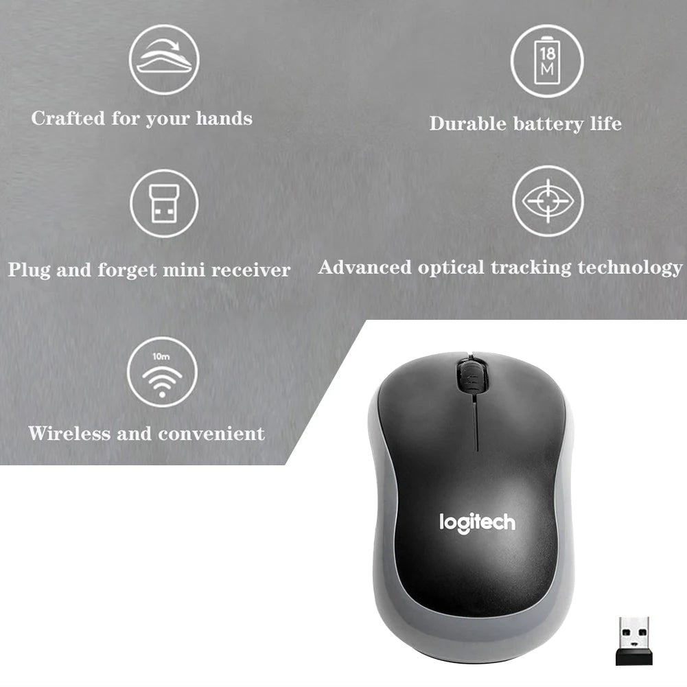 Logitech M185 Wireless Mouse 1000DPI 2.4Ghz Optical Ergonomic Design Desktop Office Gaming Mini Portable Energy-saving Mouse