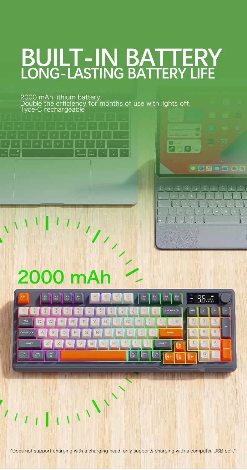 FreeWolf M96 Wireless Keyboard with Screen,Gaming Keyboard Bluetooth Dual-Mode Connection,Multi-Device Linking,Ergonomic