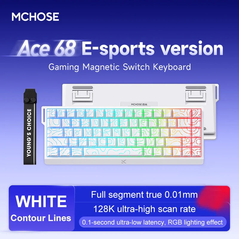 ACE60 Pro MCHOSE ACE68 Magnetic Keyboard Wired Mechanical for Gaming 0.01mm RapidTrigg 8000Hz SOCD/Rs 0.125ms 128K Sampling Rate