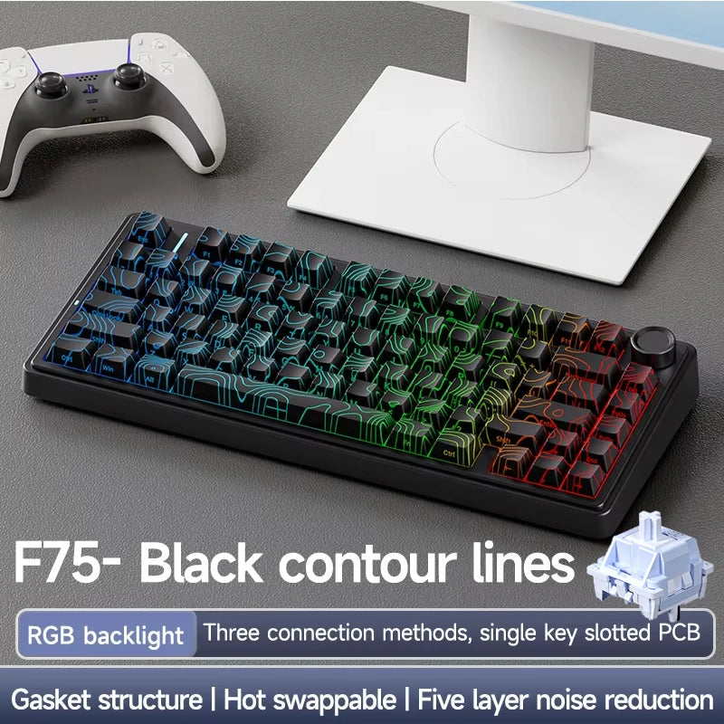 AULA F75Pro Gasket Mounted Wireless Gaming Mechanical Keyboard RGB Customized 75% Layout Side-engraving PBT Keycaps