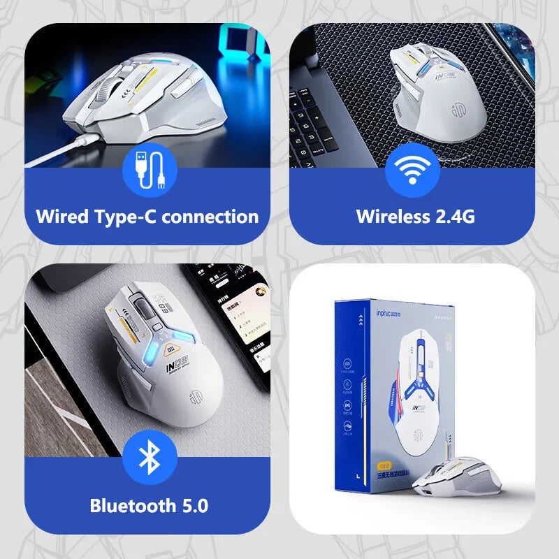 Inphic IN9 Wireless Gaming Mouse Rechargeable PAW3311 Bluetooth Mouse RGB Lighting Effect Desktop Computer Laptop Universal
